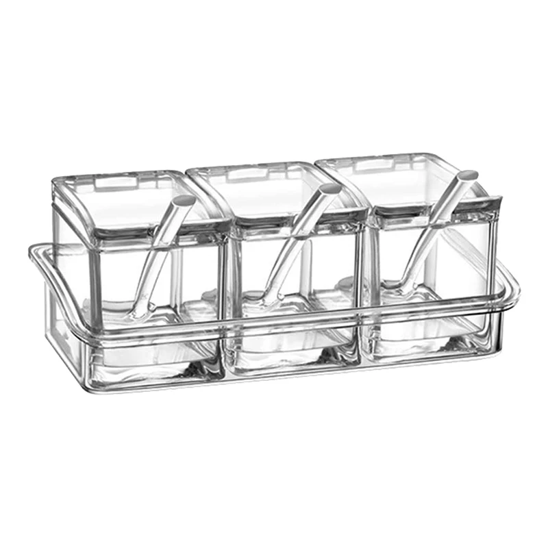 Прозрачный приправа горшки для специй 3 предмета коробка хранения контейнерная