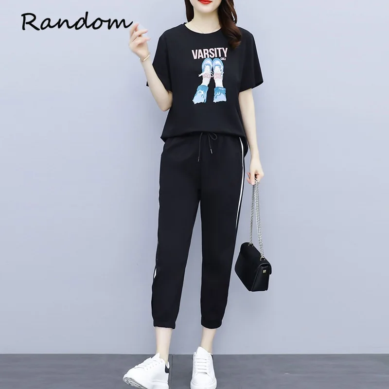 

2021 New Summer Large Clothes Women Plus Size Suit Letter T Shirt Top And Pant Two Piece Set Tracksuit Matching Fashion Outfit