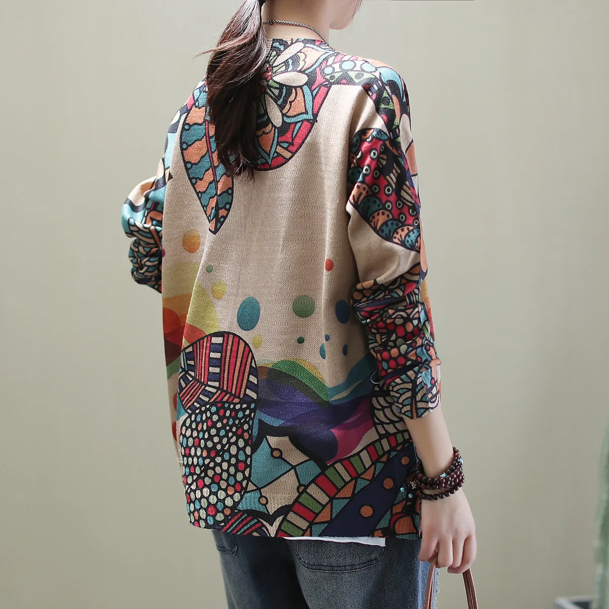 Женский свободный кардиган с принтом Повседневный свитер большого размера в