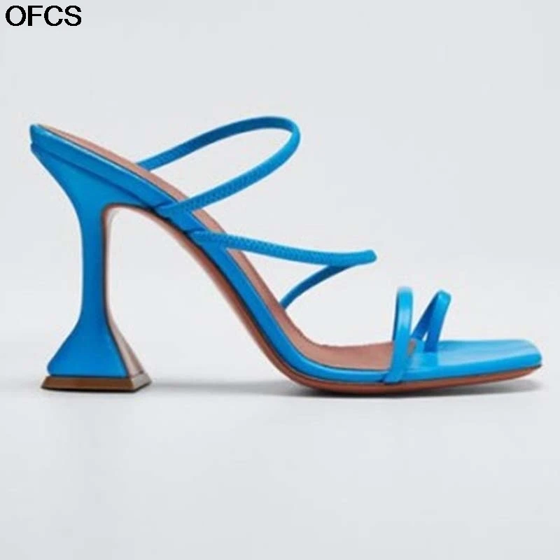 Летние женские тапочки сандалии без задника на высоком каблуке с квадратным