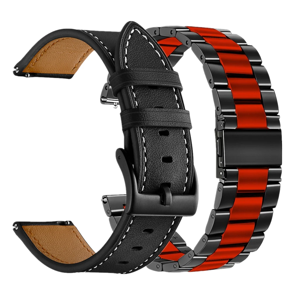 

For Galaxy Watch 46mm Band 20mm 22mm Solid Stainless Steel and Leather Bracelet Strap for Samsung Galaxy Watch Active2 40mm 44mm