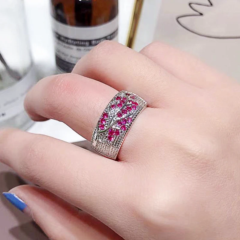 Kinel Горячее предложение кольца с цветком и деревом модные красные циркониевые