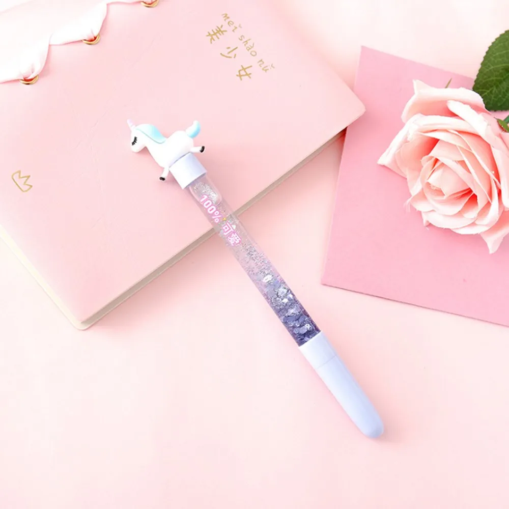 blue Лимит показывает 1 шт. 0,5 мм Kawaii, милые канцелярские принадлежности Единорог зыбучие пески гелевая ручка подпись ручка школьные офисные принадлежности подарок для ребенка подарок - Цвет: blue