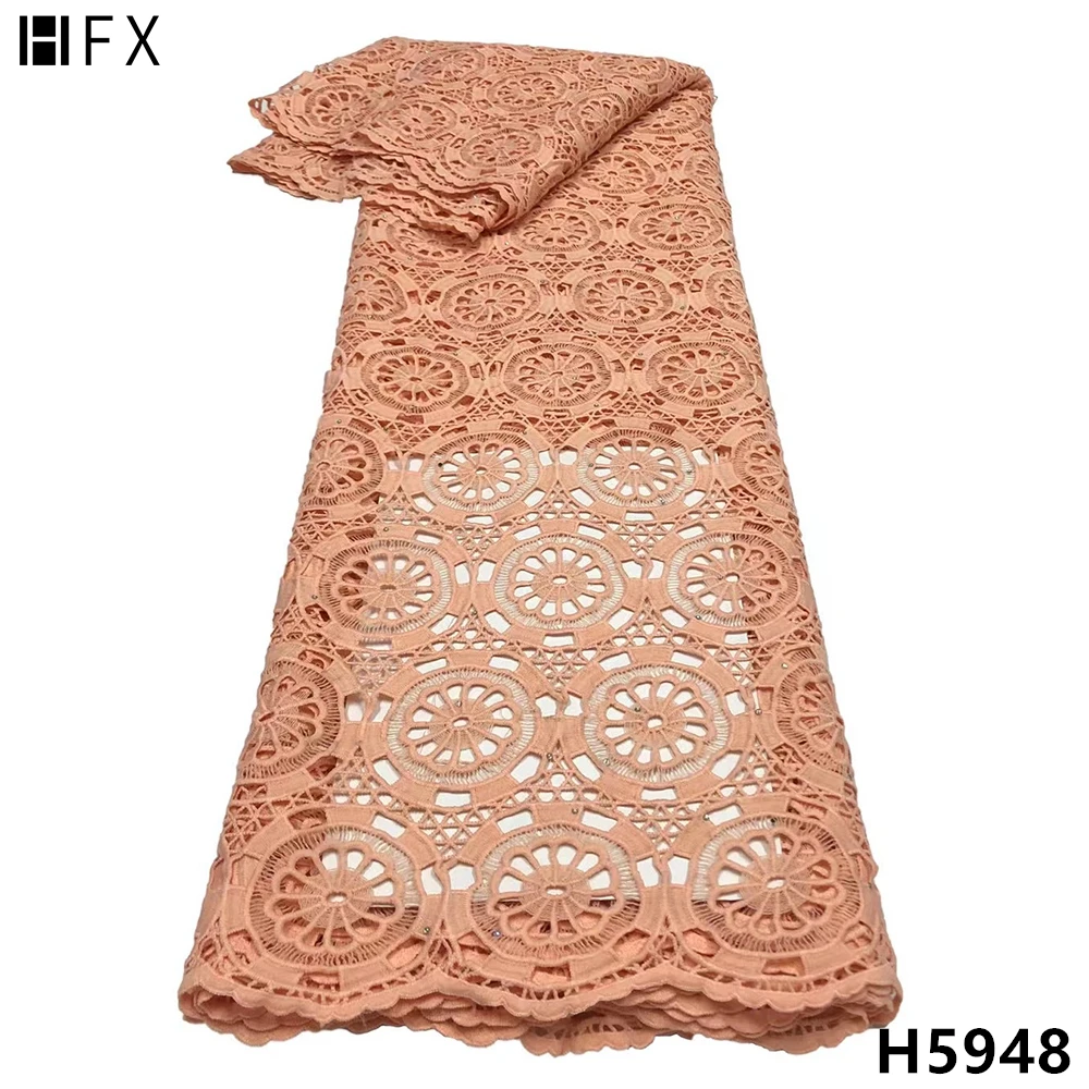 

HFX African Lace Fabric 2021 High Quality Nigerian Guipure Cord Lace Latest Water Soluble Tissue For Wedding Party Sew H5948
