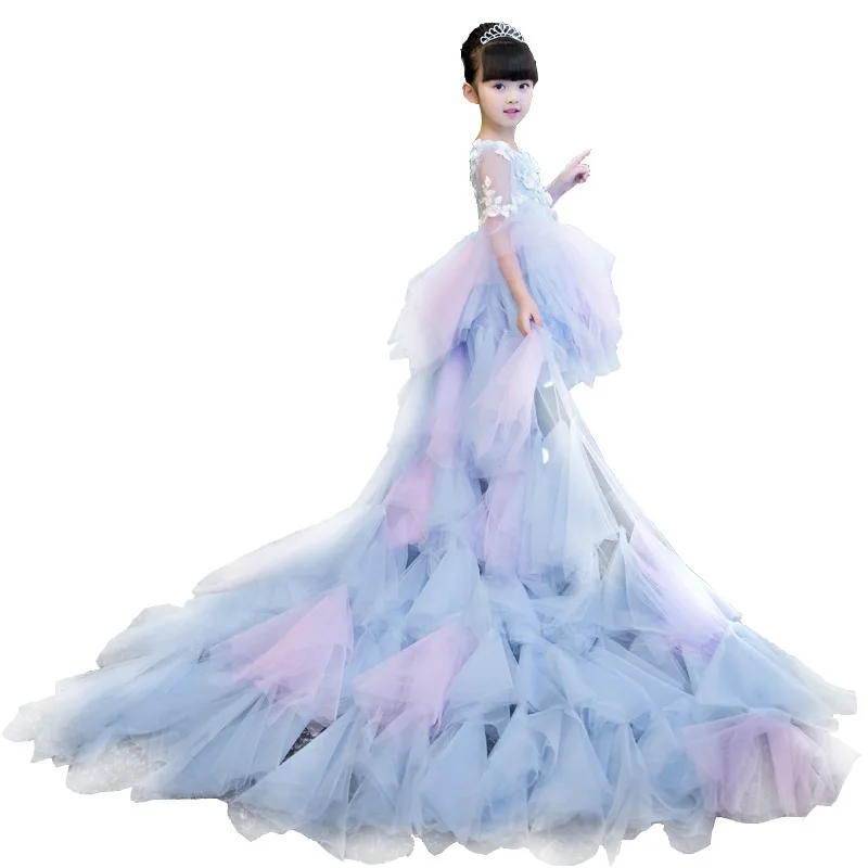 Детское платье для первого причастия длинное со шлейфом девочек детское с