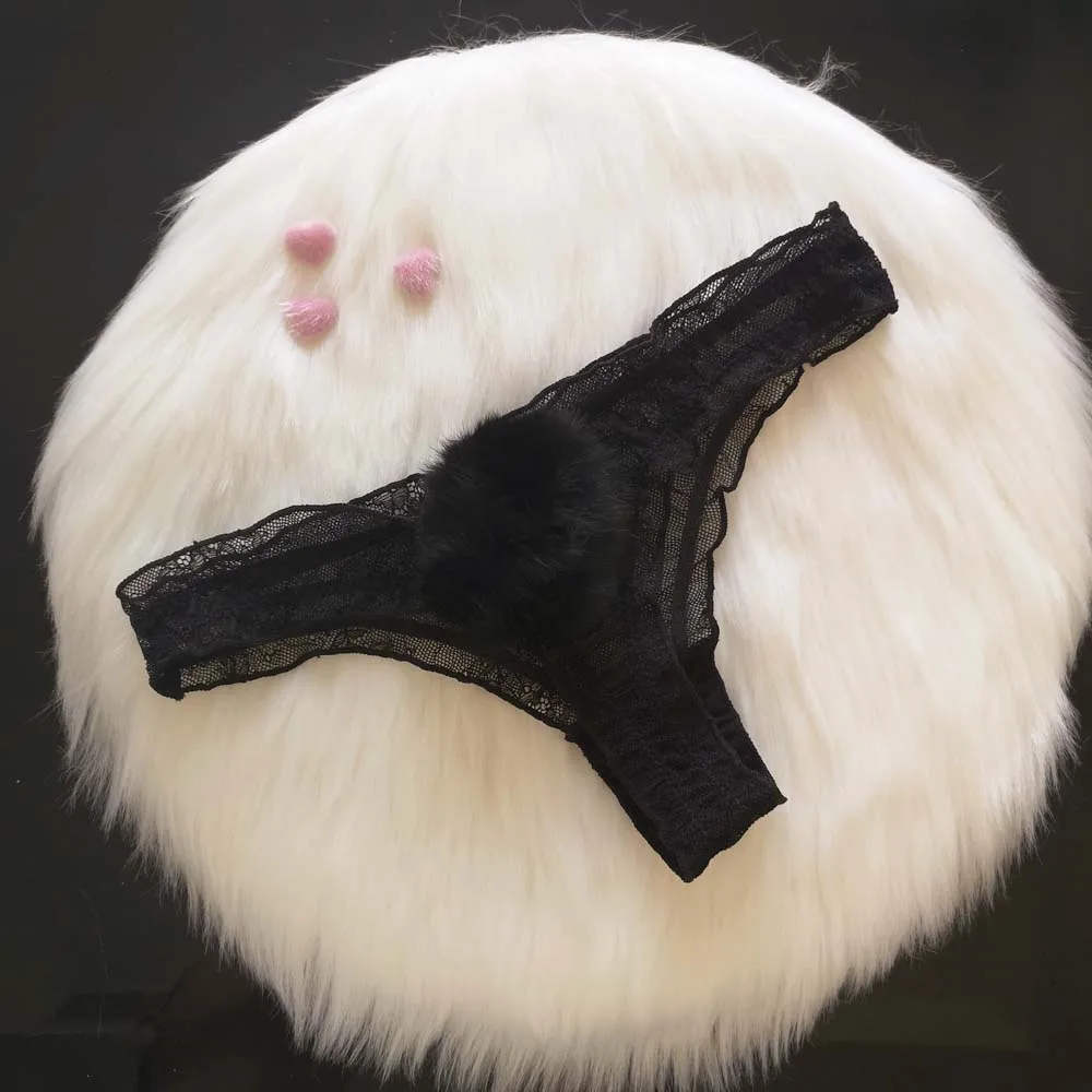 Temptation Rabbit Tail Thong Women Sexy Hair Pompom Ball G-String Furry Lingerie Transparent Underwear | Женская одежда