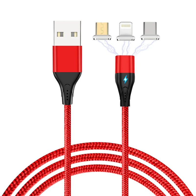AIREACH, магнитный usb-кабель для быстрой зарядки, кабель USB type C, Магнитный зарядный кабель Micro usb для зарядки и передачи данных, кабель USB для мобильного телефона - Цвет: Red and  3Plug