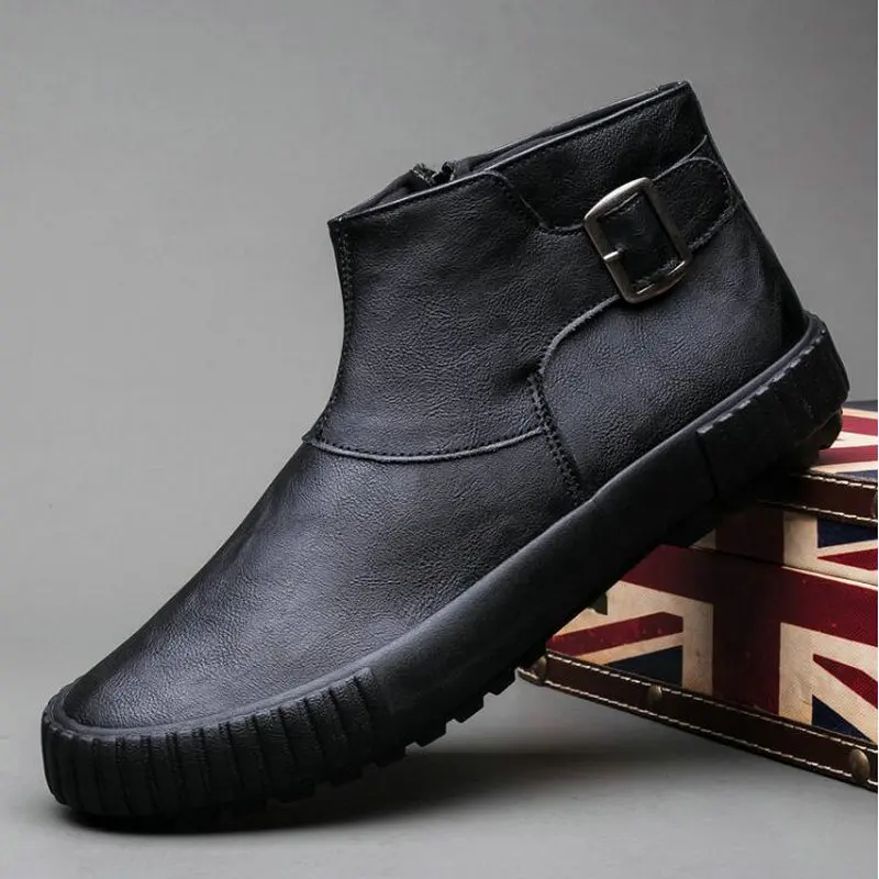 Зимняя мужская обувь модные коричневые кожаные ботинки для мужчин повседневные