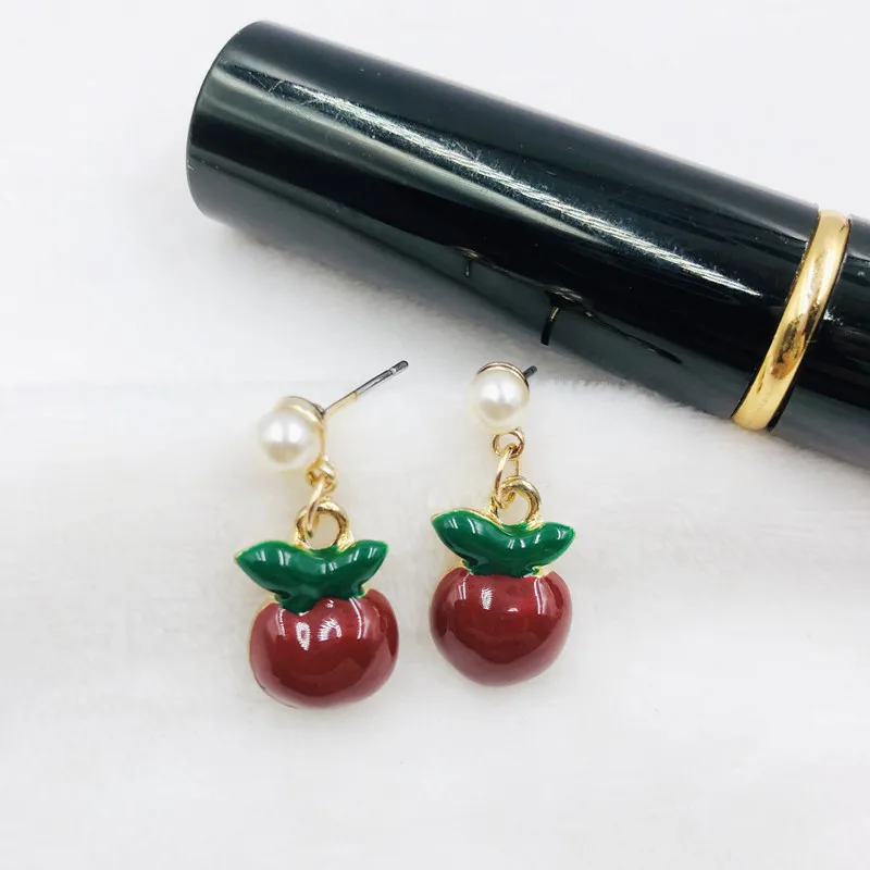 Модные серьги в Корейском стиле ярко желтые подвески виде красной вишни на