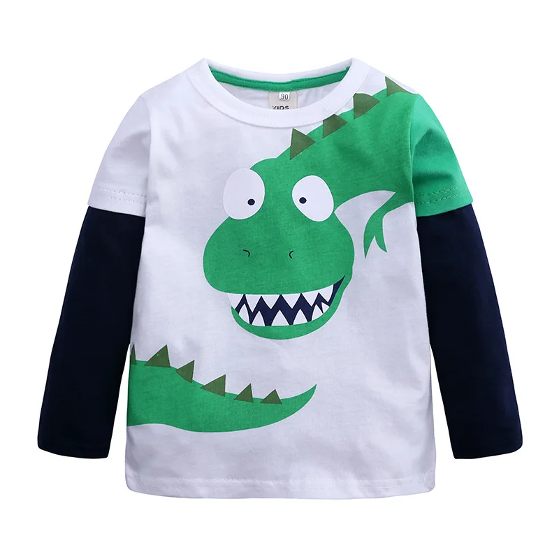 Весенне Осенние футболки для мальчиков хлопковые рубашки с динозавром одежда