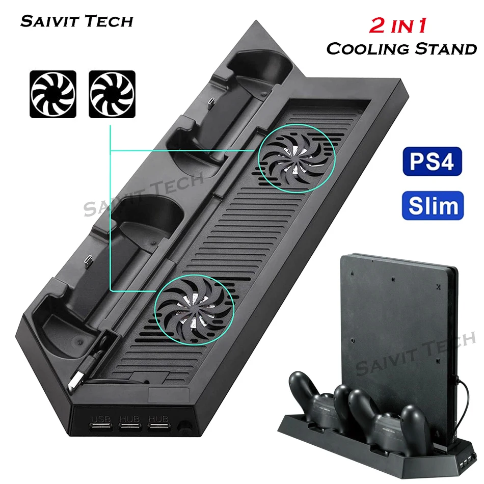 2 в 1 Подставка для охлаждения PS4/PS4 Slim/ Vertical с зарядным устройством двух