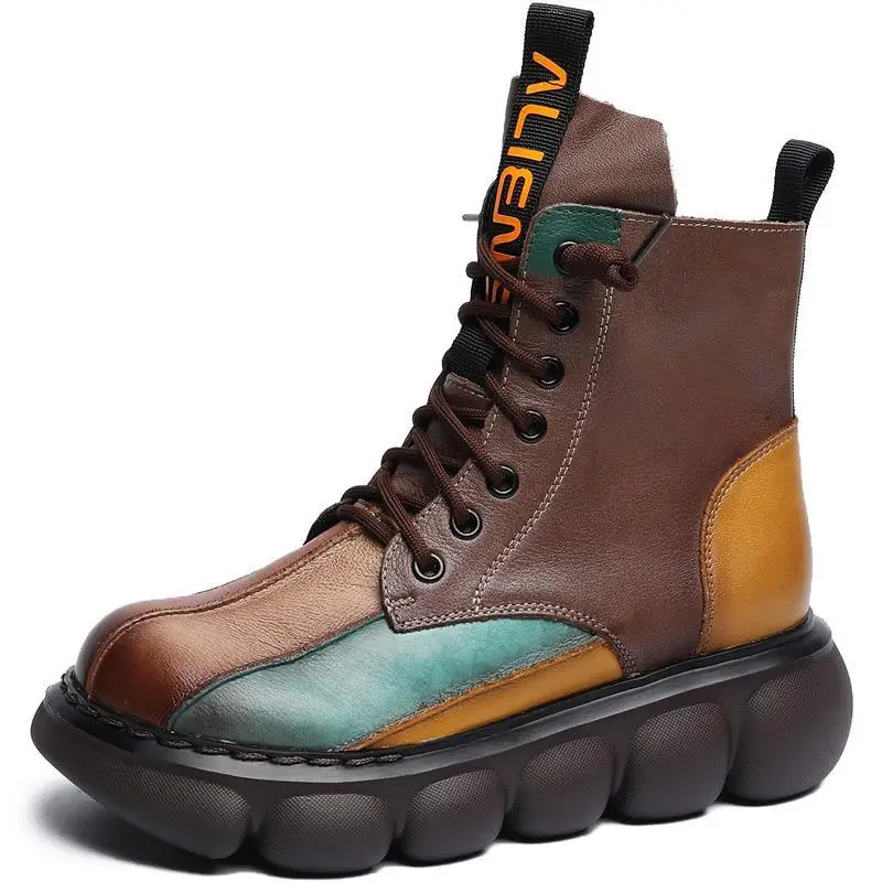 

Женские ботильоны из натуральной кожи, в римском стиле, с круглым носком