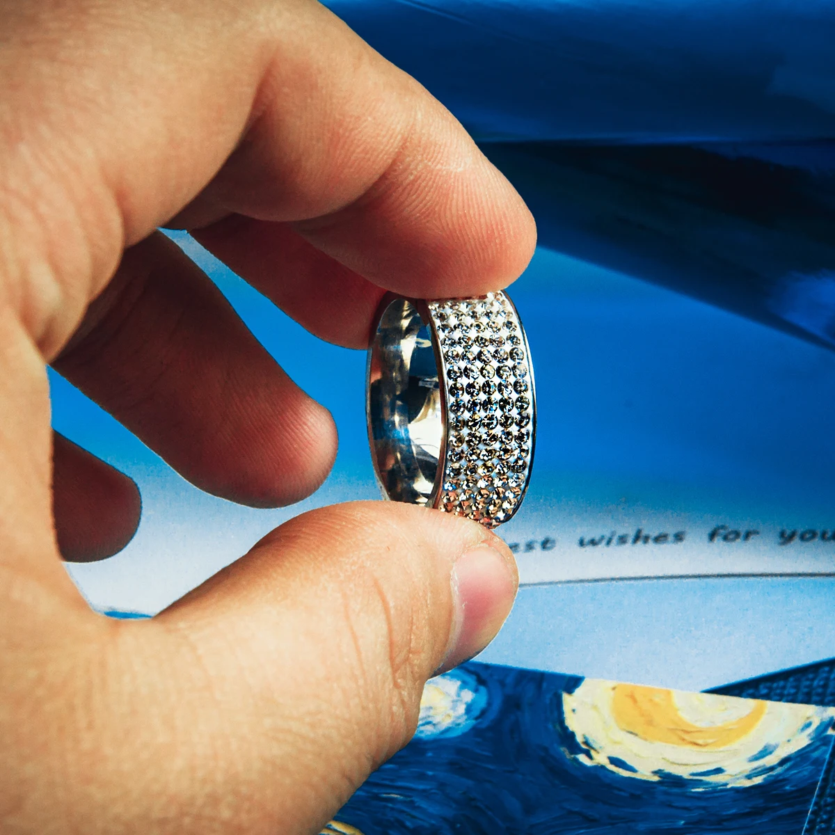 5 рядов хрустальные свадебные кольца для мужчин и женщин из нержавеющей стали