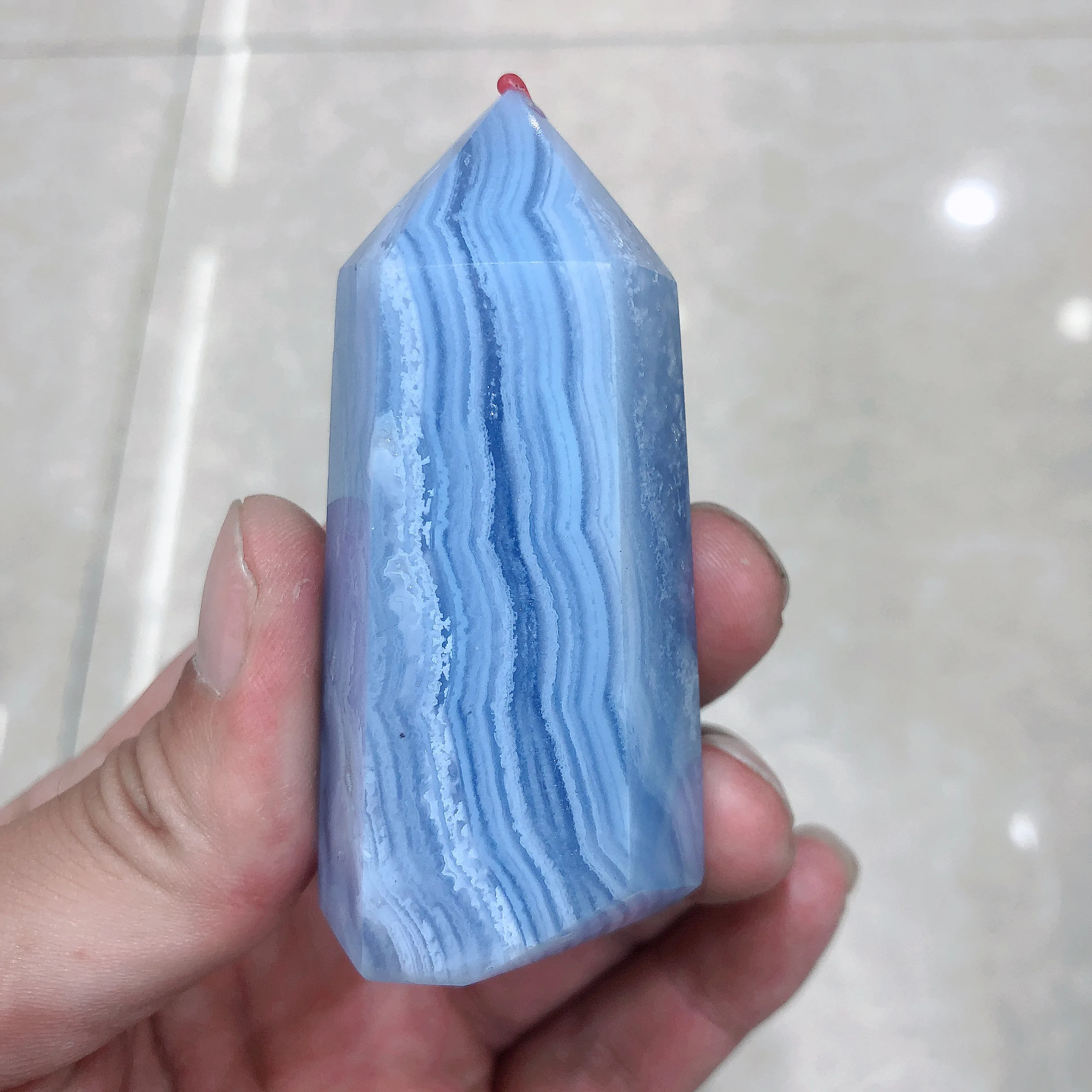 

Natural Crystals Quartz Blue Lace Agate Tower Point Energy Reiki Stone Room Home Office Aquarium Decoration Accessories Gemstone