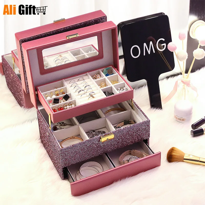 

Jewelry box Princess European Korea Earrings Necklace finishing box flannel storage jewelry box jewelry tray