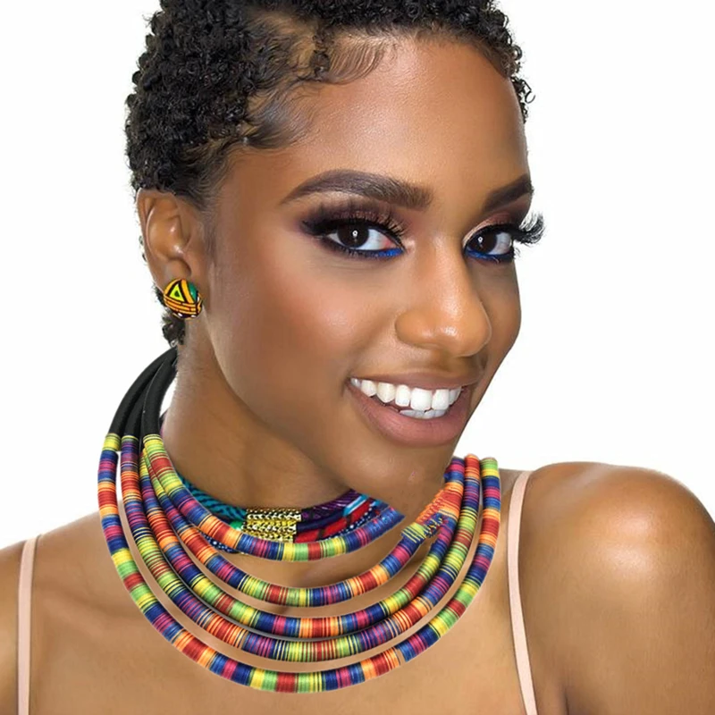 Африканский многослойное ожерелье чокер серьги Ювелирные наборы для женщин Биб