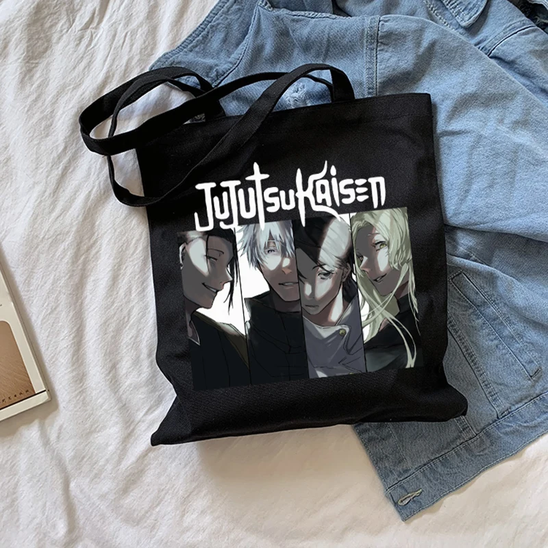 

Японская аниме женская сумка, Холщовая Сумка juютсу Kaisen, женская сумка через плечо Y2k, винтажная вместительная сумка для покупок в стиле Хара...