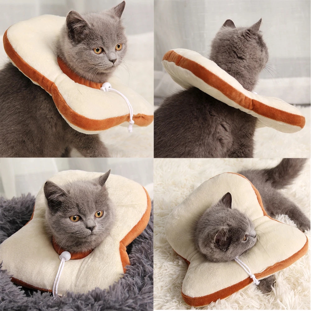 

Soft Cotton Pet Elizabethan Collar Toast Shaped Dog Cat Adjustable Wound Healing E-Collar Prevent Bite Neck Ring For Pets