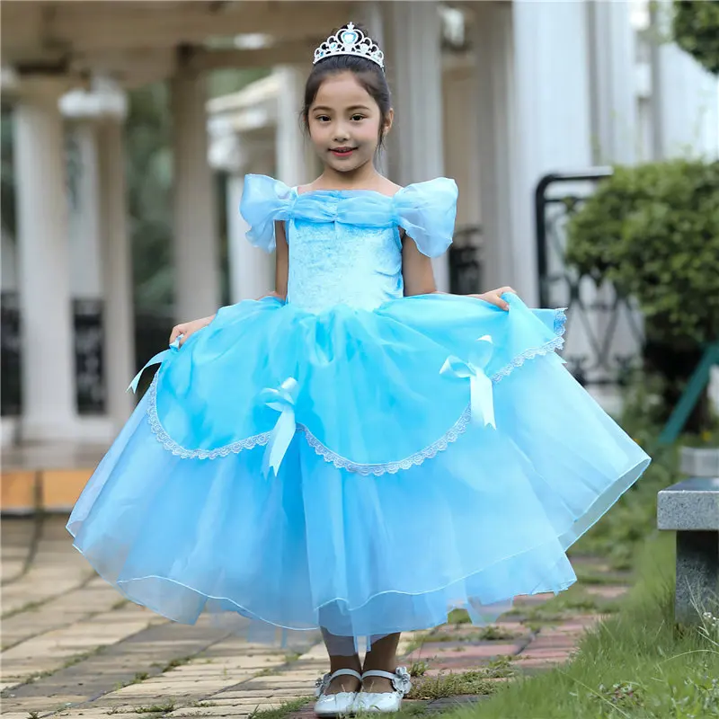 Light blue Новое платье принцессы Белль для девочек; карнавальный костюм; праздничная одежда на день рождения; детское длинное платье на Хэллоуин; Костюм Золушки Софии - Цвет: Light blue