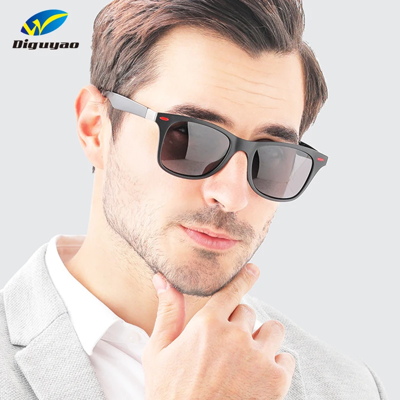Мужские солнцезащитные очки дизайнерские поляризационные в квадратной оправе