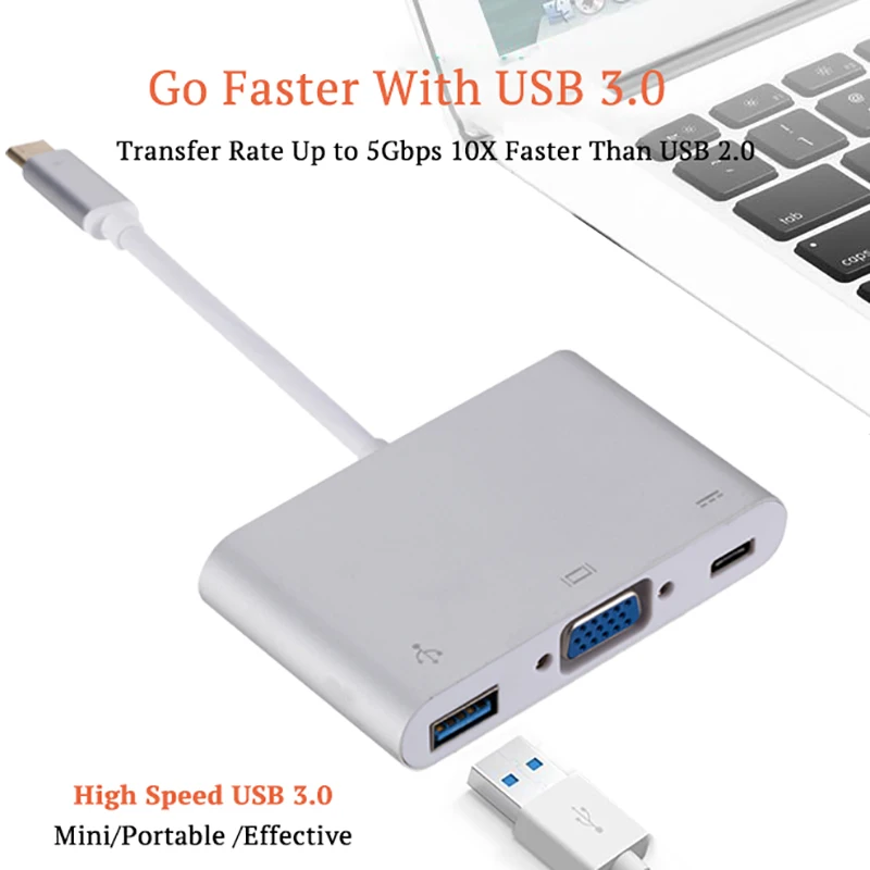 Usb-хаб type C-VGA адаптер для MacBook Air 13 док-станция Hab USB-C концентратор USB 3,0 PD VGA Ноутбук Тип C адаптер сплиттер конвертер