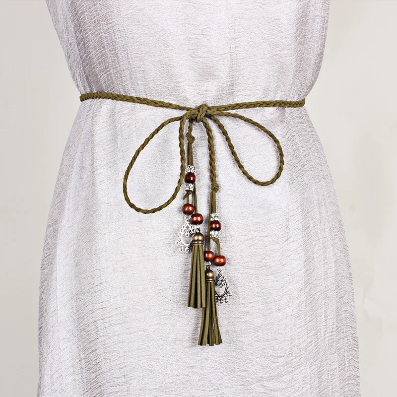 

National wind woven belt waist chain female summer decorative dress wild casual thin waist rope lengthened tassel skirt