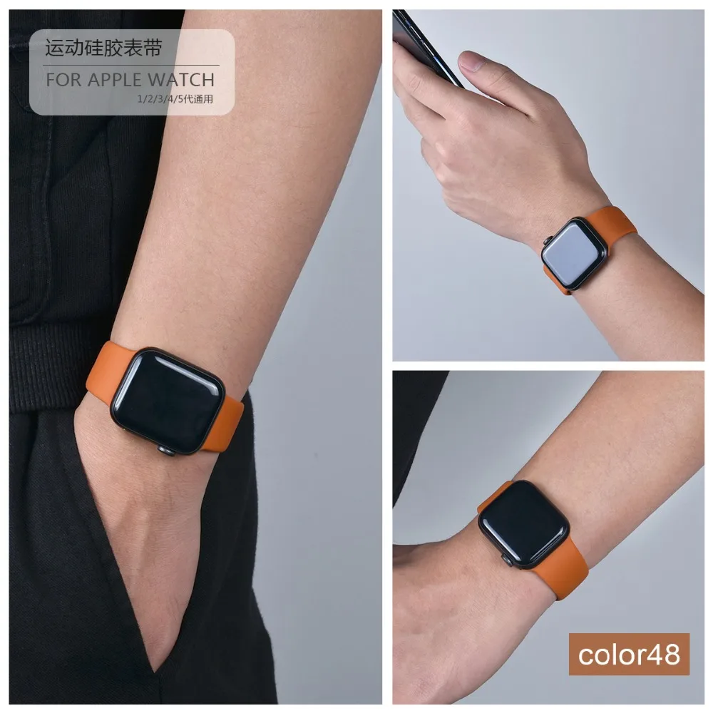 Мягкий силиконовый спортивный ремешок для Apple Watch 5 4 3 2 1 38 мм 42 мм, резиновый ремешок для часов Iwatch series 5 4 40 мм 44 мм