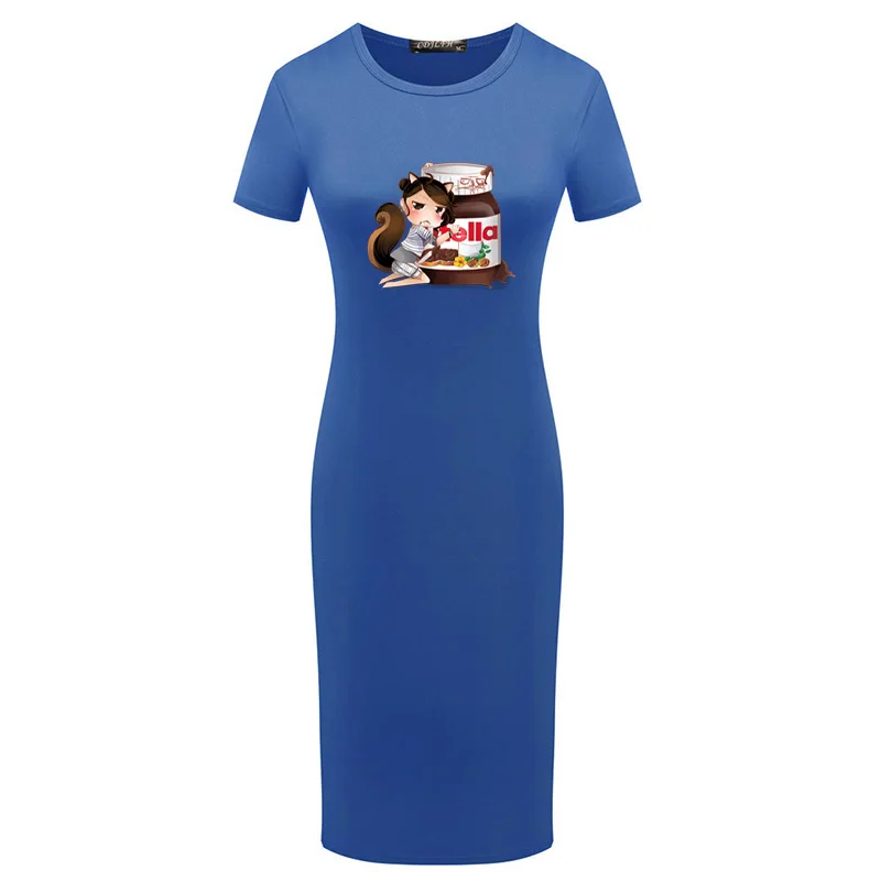 

Woman Vintage Robe Nutella Kawaii Print Dress Short Sleeve Slim Skinny Party Maxi Black Bodycon Dress Vestidos Kobieta Sukienka