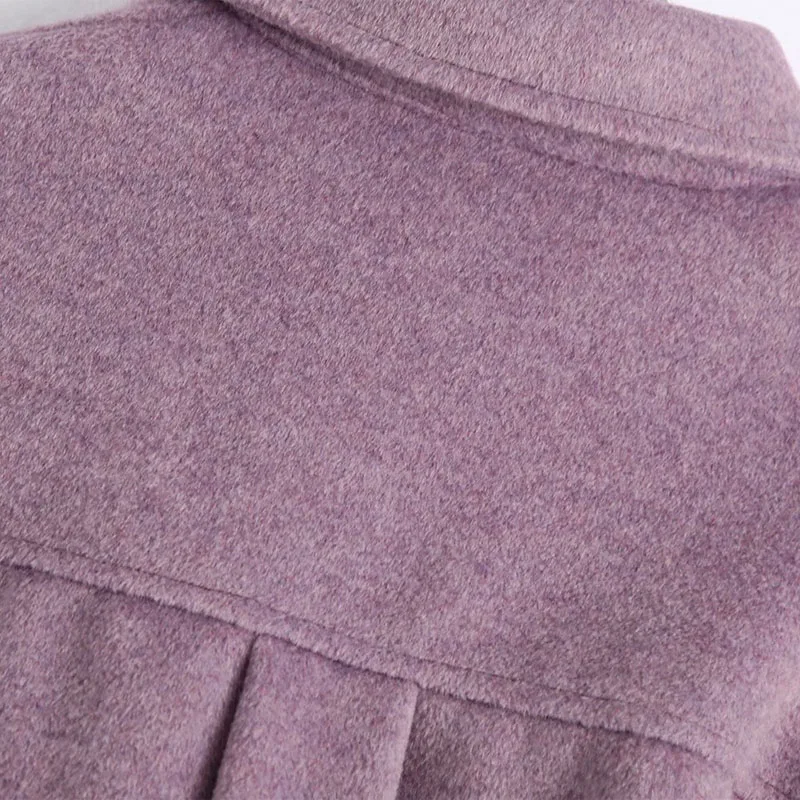 

Vintage Long Sleeve Lapel with Belt Women's Jacket Coat Fashion Loose Long Woolen Cloth Keep Warm Female Chic Tops