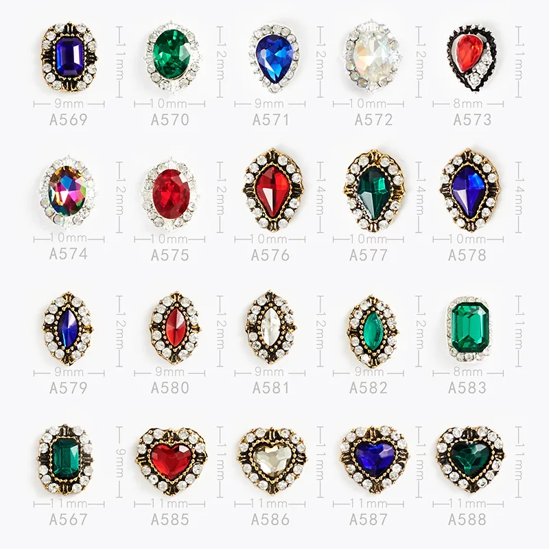 

20pcs High Quality New Retro Love Series Metal Magic Water Drop Rhinestone 3D Charm DIY Nail Art Jewelry Decoration Accessories