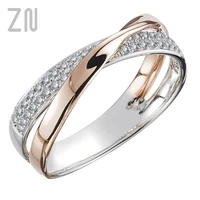 zn newest two tone x shape cross ring for women wedding trendy jewelry dazzling cz stone large modern rings anillos