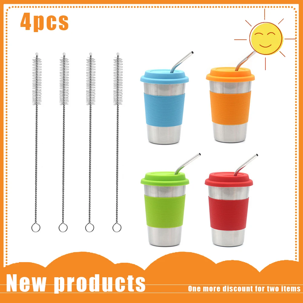 

Tumbler with Straw Mugs Straw Cup Stainless Steel Water Cup with Leakproof Lid Straws for Ice Cold Warm Drinking 500ml 4PCS