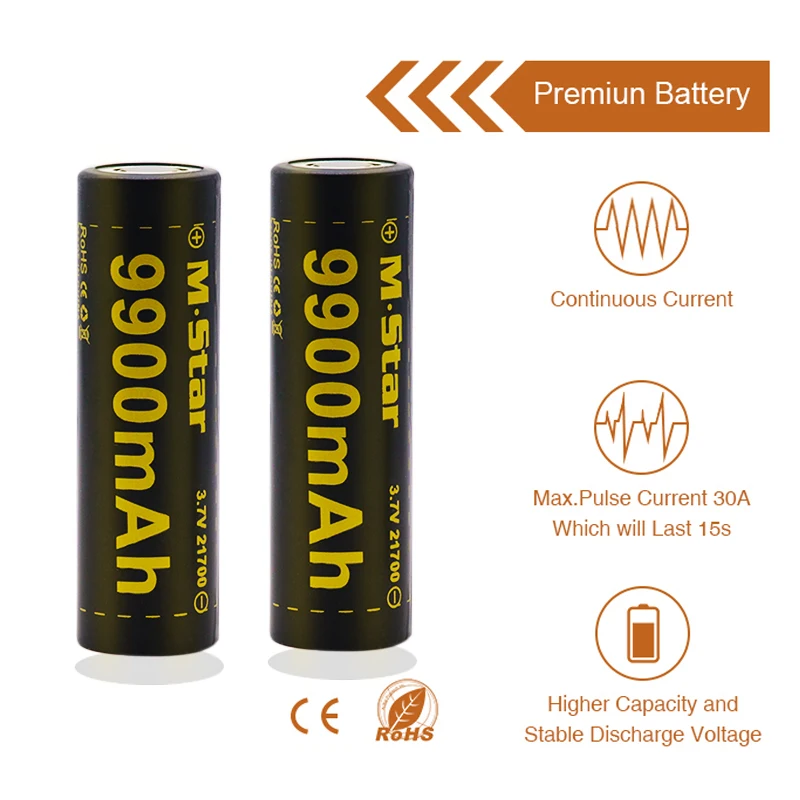 2 шт. Высокая емкость 21700 перезаряжаемая батарея IMR 9900mAh плоский Топ Литий-ионный