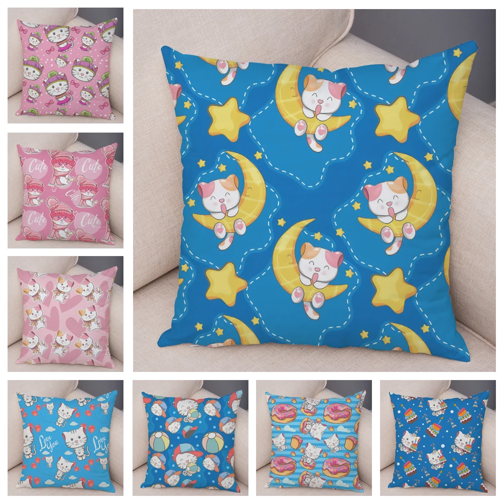 

Super Soft Plush Patchwork Cat Cushion Cover for Children Room Sofa Home Decor Lovely Cartoon Pet Animal Pillowcase Наволочки