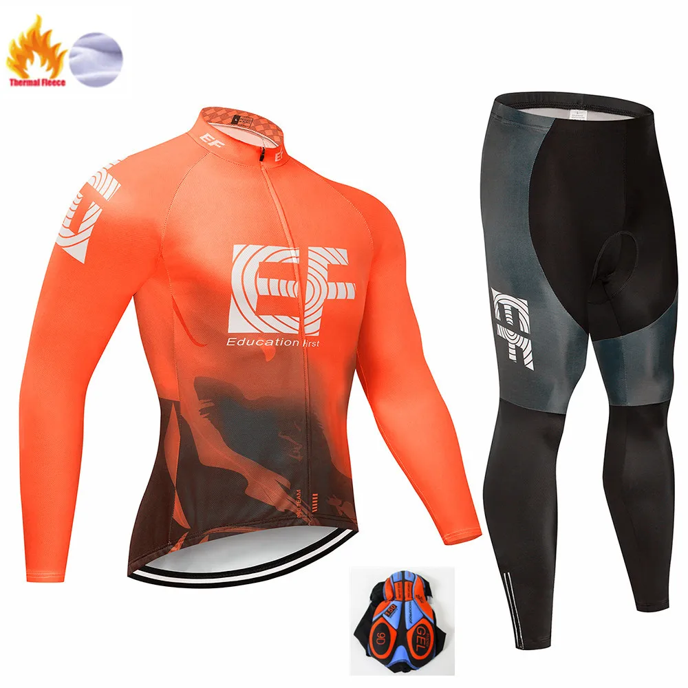 Зимний флис Pro Team EF розовый с длинным рукавом Велоспорт Джерси наборы теплые MTB быстросохнущая велосипедная одежда Ropa Ciclismo гелевая накладка - Цвет: Winter Cycling Suit