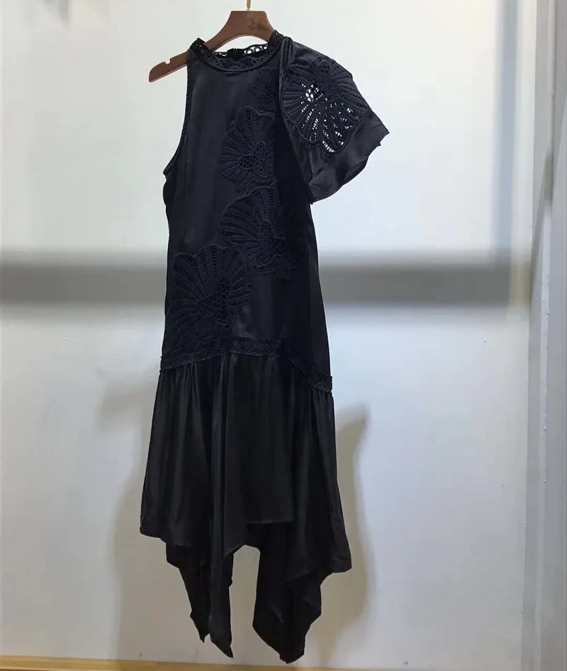 

Женское асимметричное платье на одно плечо, белое или черное ажурное платье с вышивкой вечерние Лето 2020