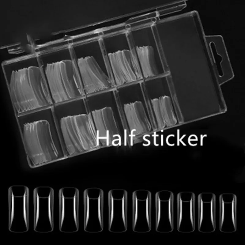Half Stick Clear 100 шт советы для нейл-арта чистые/натуральные накладные гробовые ногти художественные кончики плоской формы полное покрытие поддельные инструменты для маникюра поддельные ногти - Цвет: Half Stick Clear