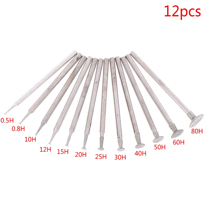 

New 12Pcs 2.3 Shank Diamond Grinding Burr Needle Point Engraving Carving Polishing Glass Jade Stone Drill Bit Rotary Tool Set
