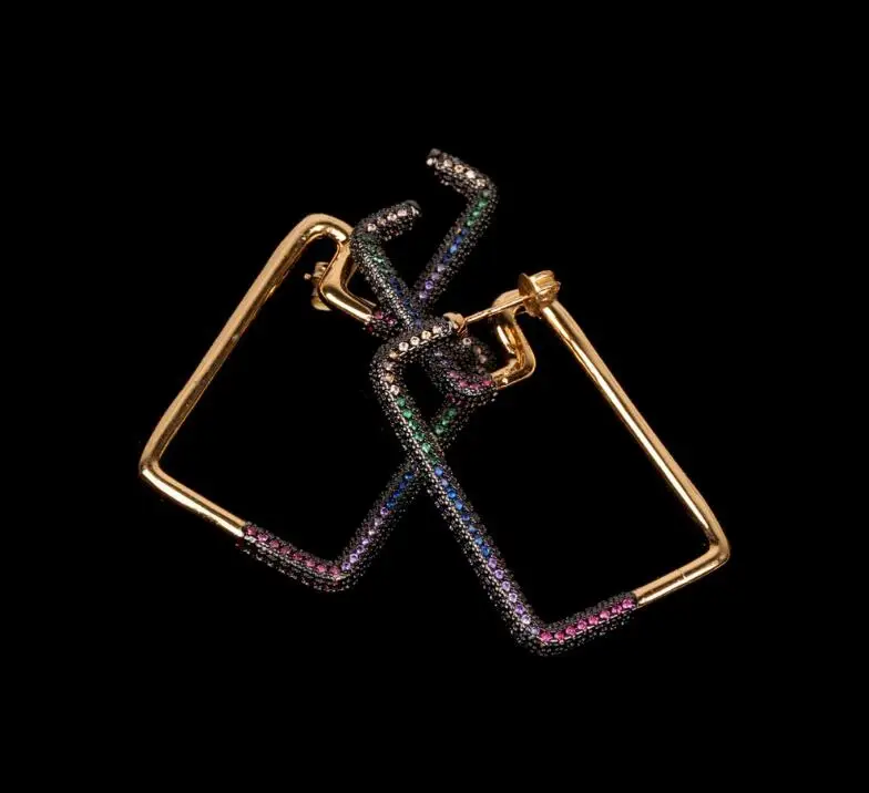 

New INS classic ladies creative design colorful geometric rectangle fashion exaggerated earrings