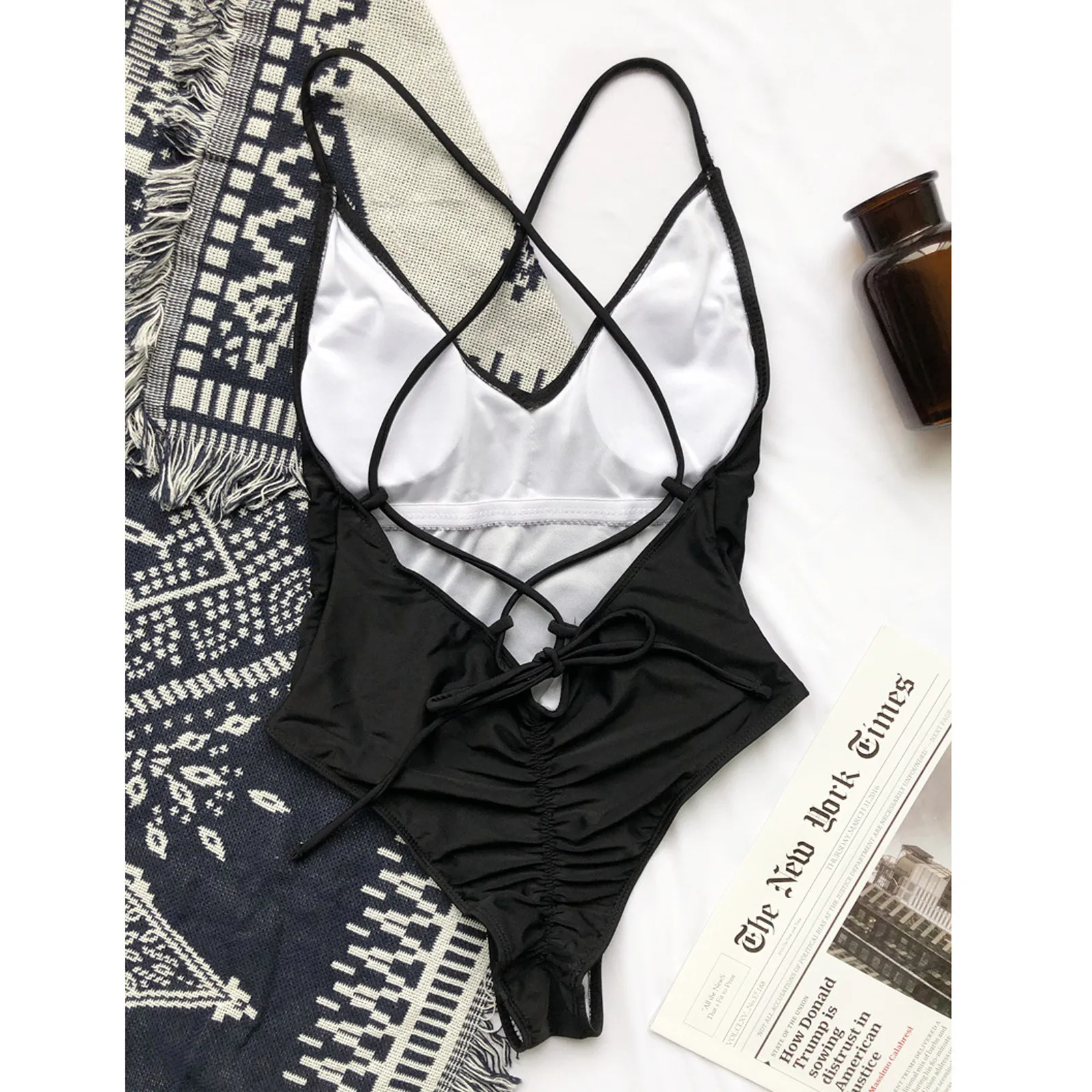 Женский сексуальный однотонный комплект бикини пуш ап с высоким вырезом на