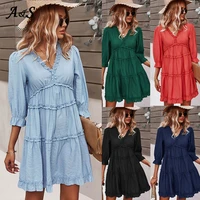 anbenser women summer chiffon chic mini dress flare sleeve v neck beach chic casual vintage holiday embroidery ladies dress