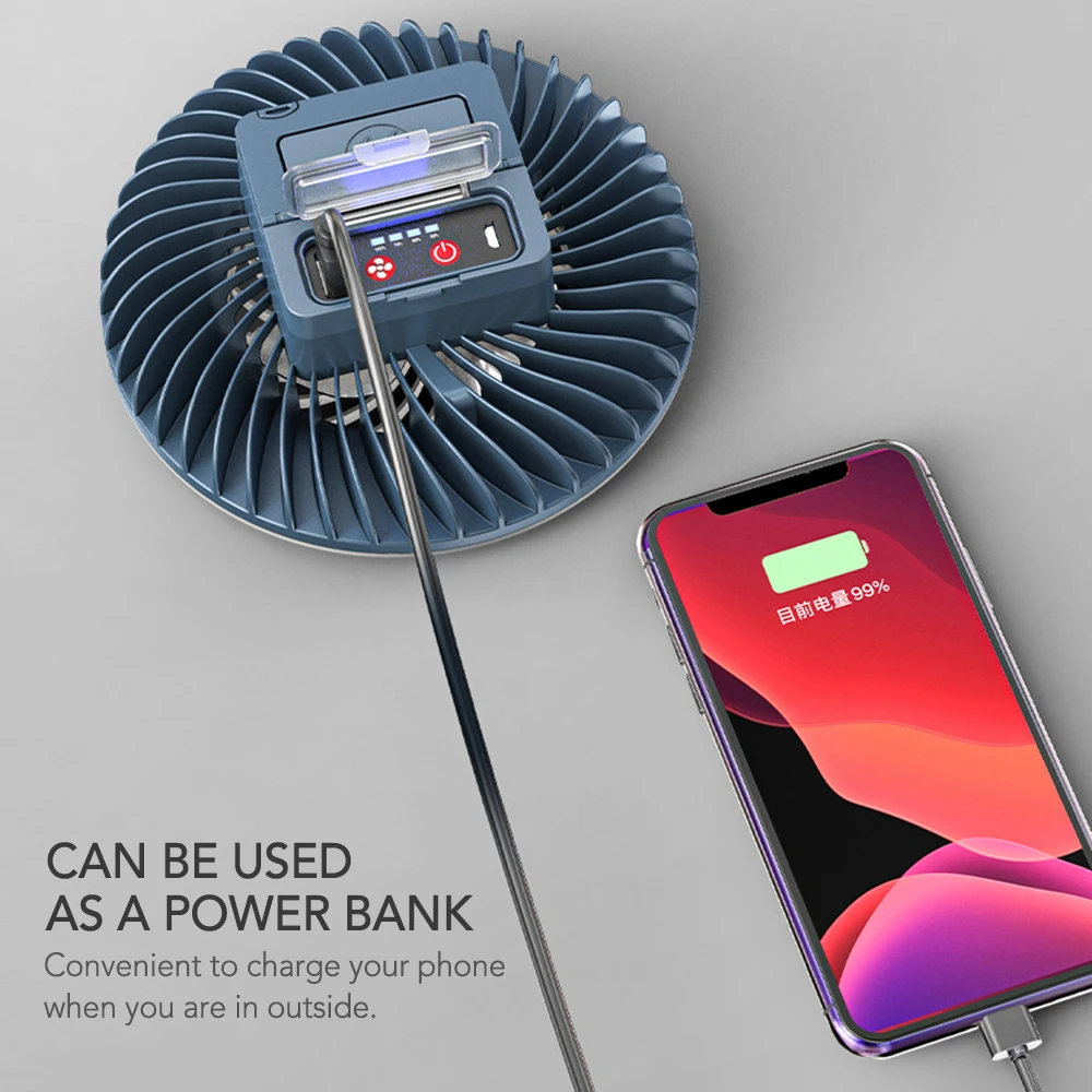 

Portable Camping Fan LED Lantern Mini Desk Fan USB Rechargeable 2400mAh Batteries Operated Lamp Fan with Hook Lamp