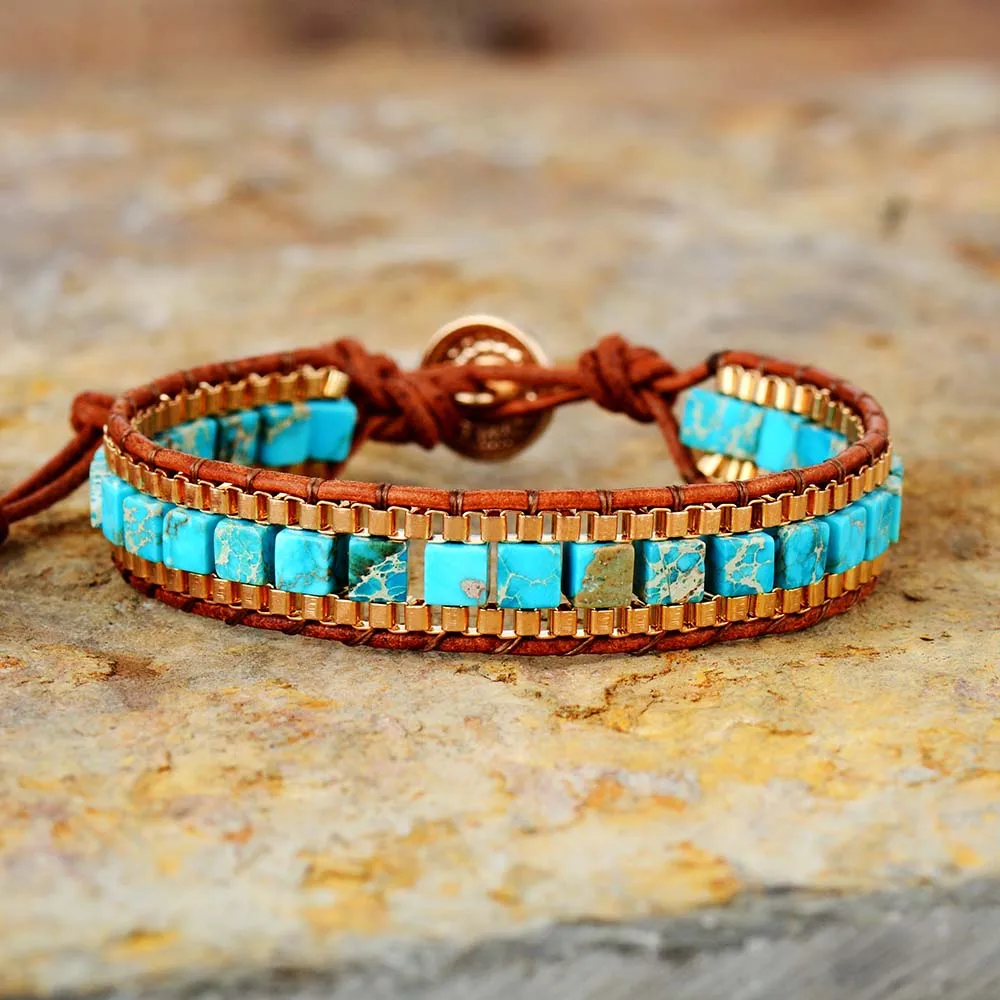 

Wrap Bracelets Turquise Stones Gold Chain Woven Wrap Bracelet Bohemian Statement Jewelry Dropship