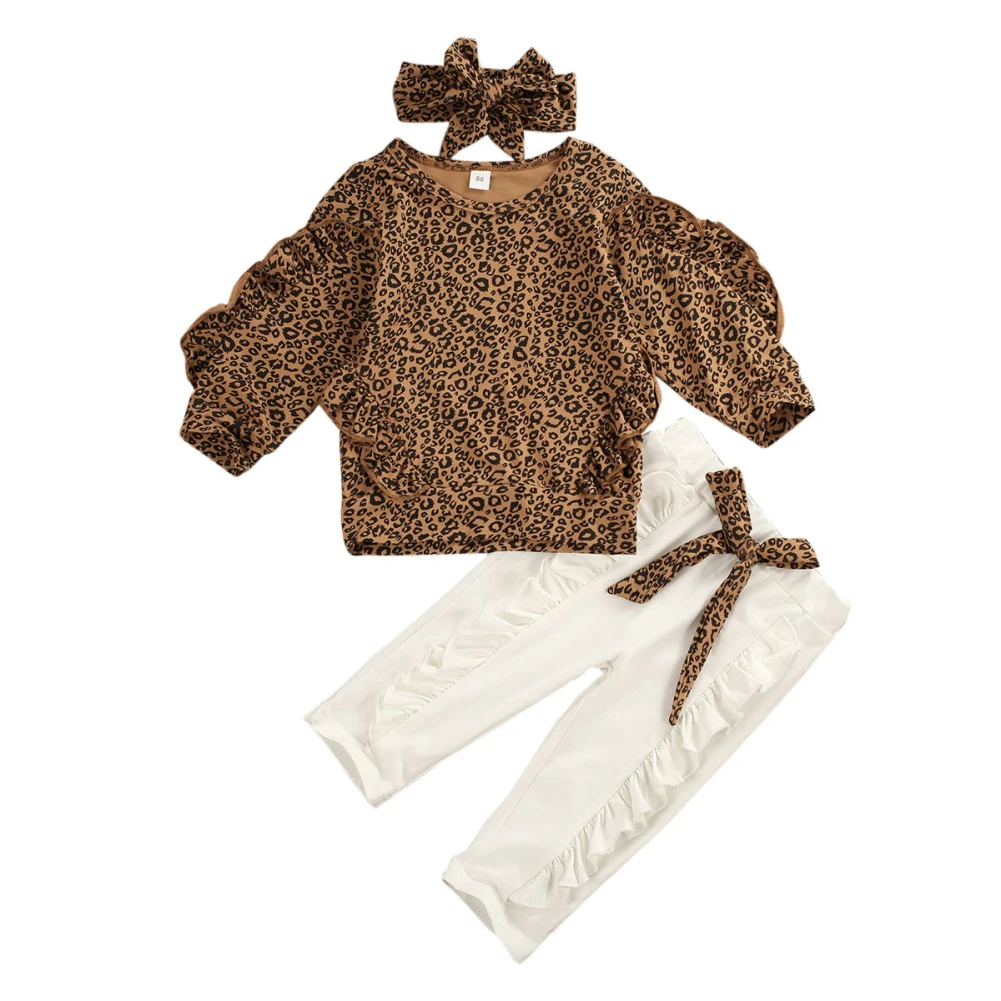 

3Pcs Infant Baby Kids Clothes Sets Fashion Ruffle Leopard Cuteful Tops T-Shirt Leggings Pants Trousers Outfit Clothes Tracksuit