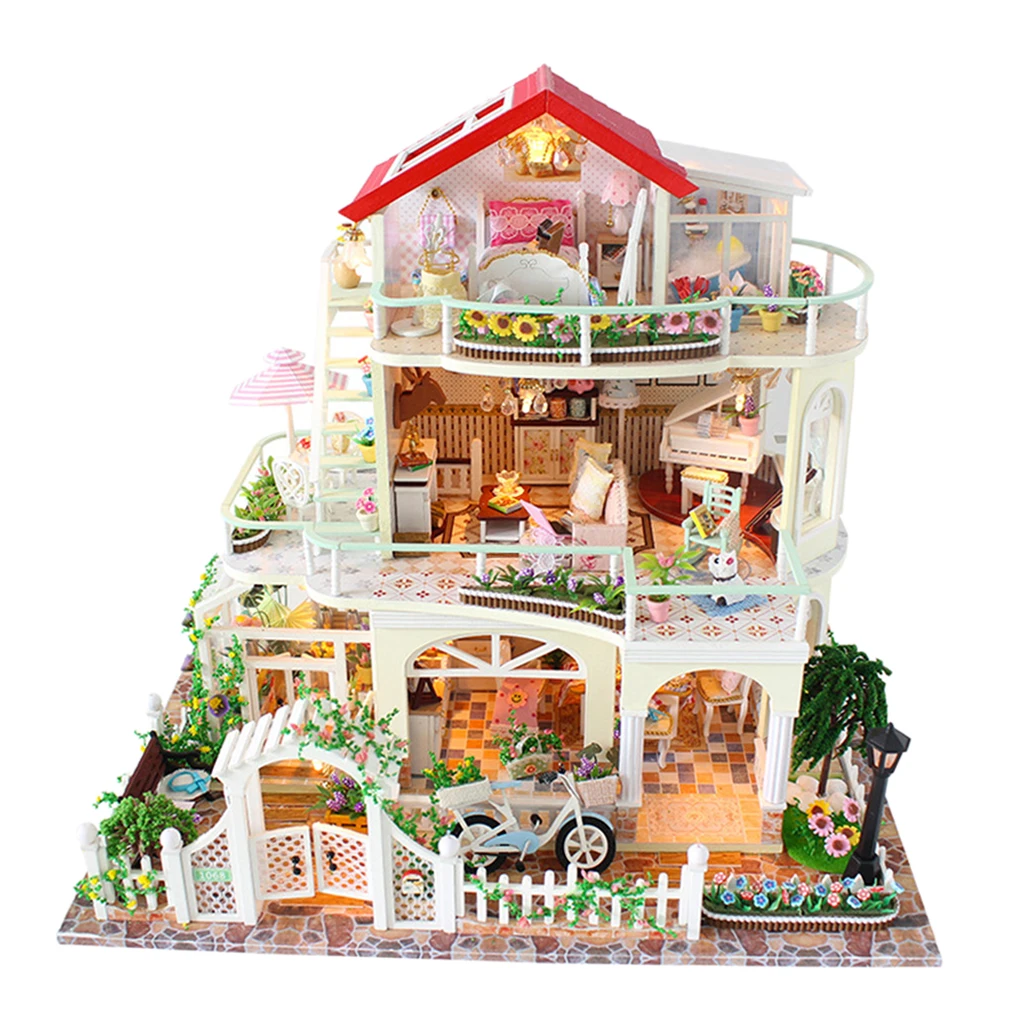 

DIY Mini Dollhouse LED Apartment Wood Furniture Kit Doll Home House Model