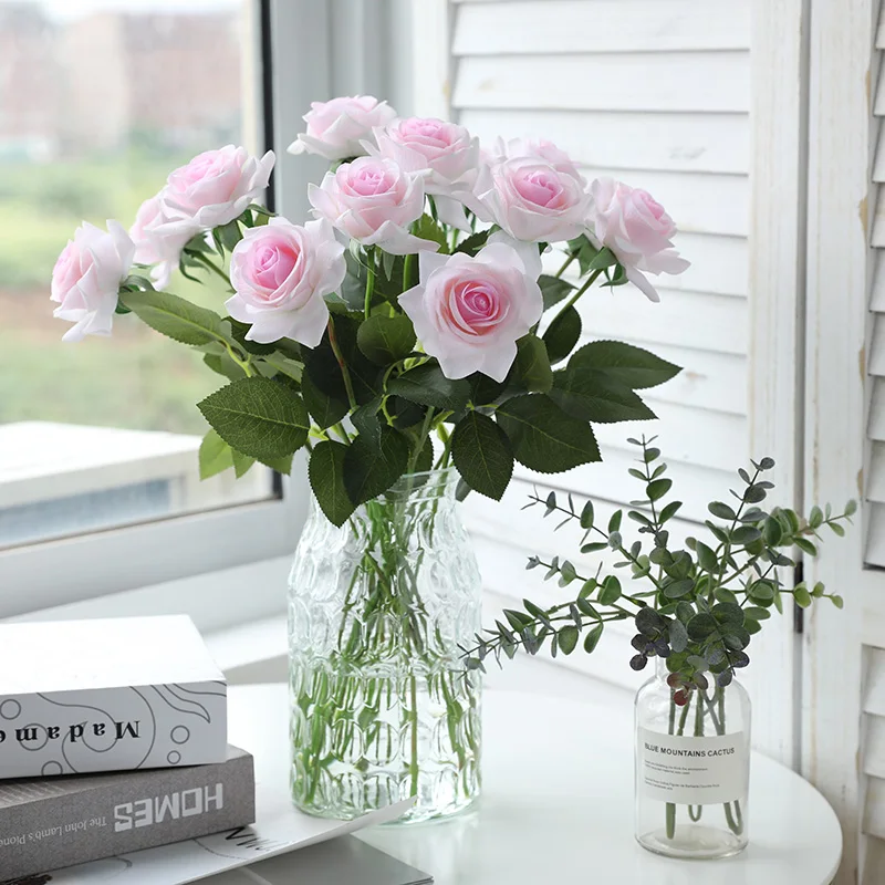 11 головок настоящие латексные цветы искусственные розы букет Флорес для