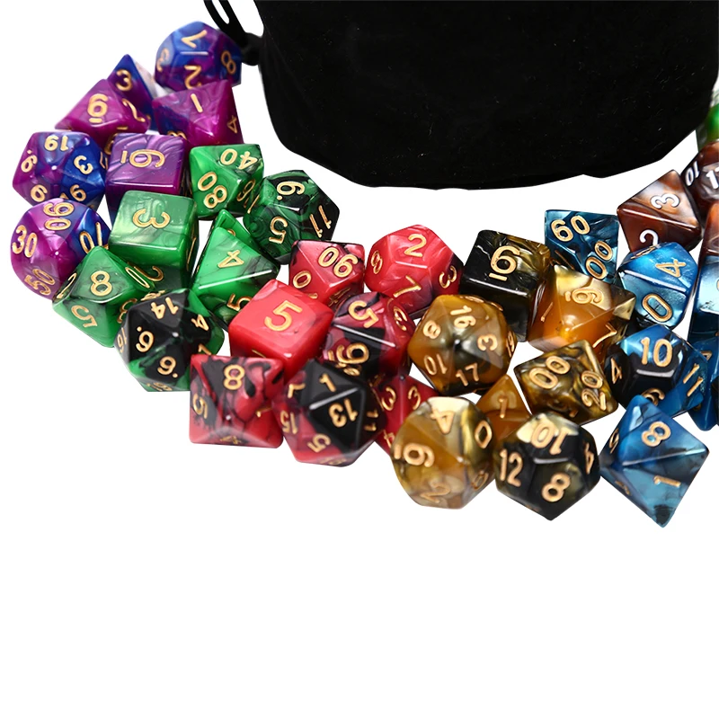 

Многогранные кубики игральные кости DnD, 49 шт., двухцветные кубики с чехлом для игр DND, RPG, MTG, D4, D6, D8, D10, D %, D12, D20