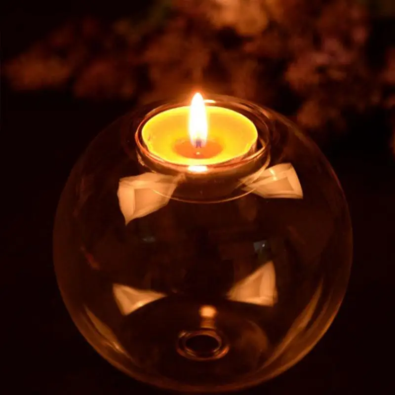 

Round Hollow Glass Candle Light Holder Lamp Stand Wedding Candlestick Home