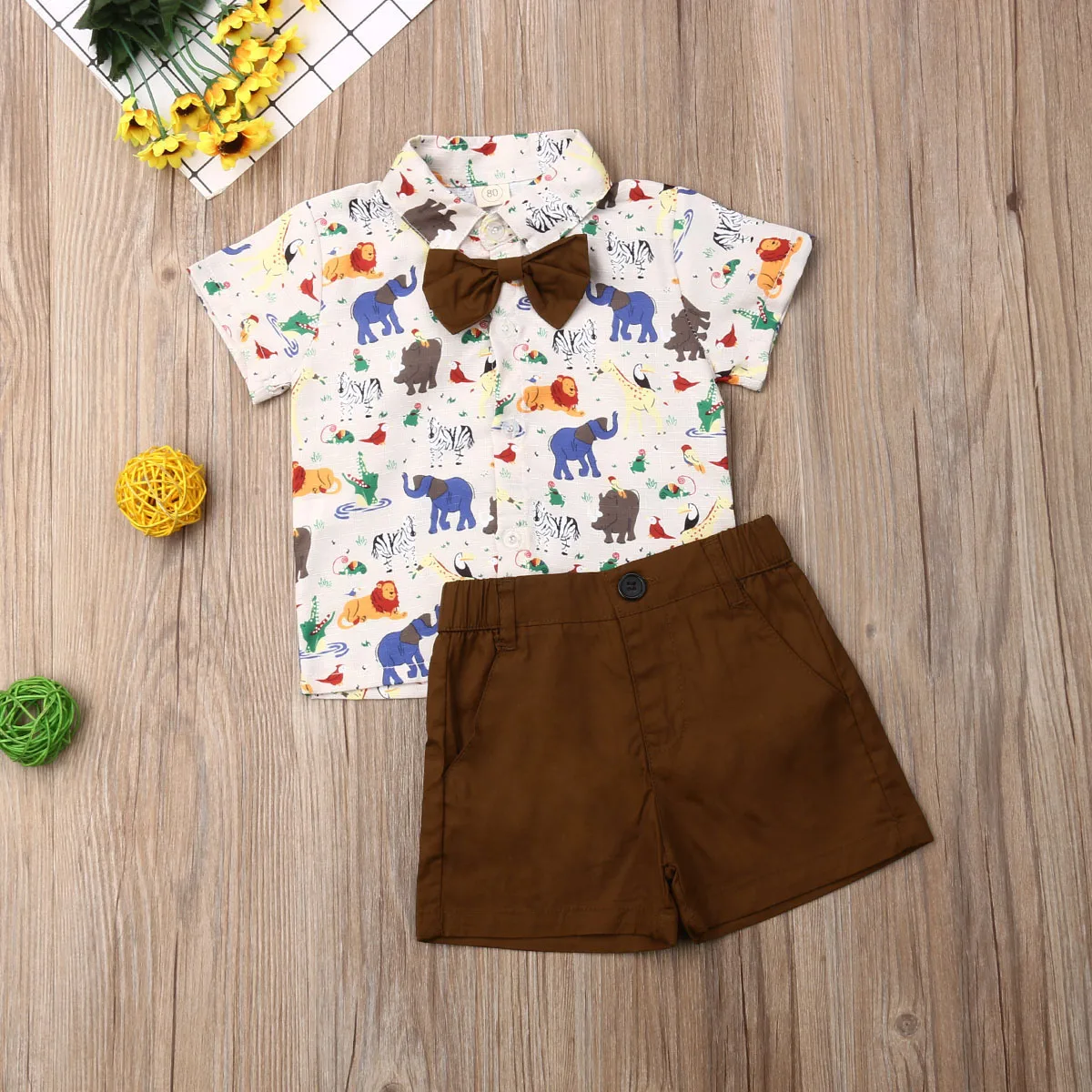 2019 Toddler Kids Baby Boy Clothes Set Summer Short Sleeve Elephant Whale Bow Tops Shirt Shorts Outfits Cotton Clothing 2Pcs |