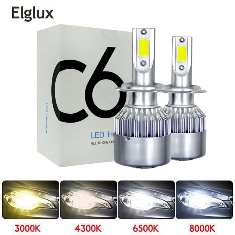 

Elglux Super bright Auto Car H8 H11 H7 H4 H1 LED Headlights 6500K Cool white 72W 8000LM COB Bulbs Diodes Automobiles Parts Lamp